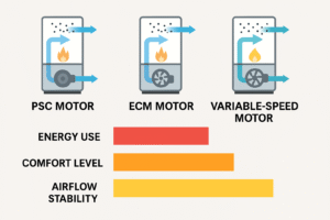 Diagram showing airflow balance in a variable-speed furnace system.