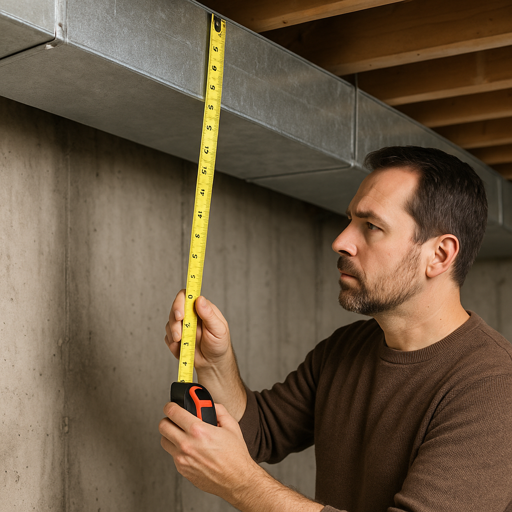 Homeowner measuring HVAC ductwork with a tape measure