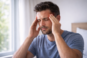 Person experiencing headache indoors