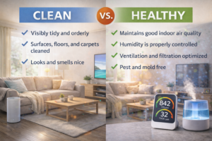 Visual comparison between clean home and healthy home