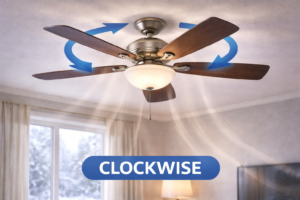 Ceiling fan set to clockwise rotation during winter