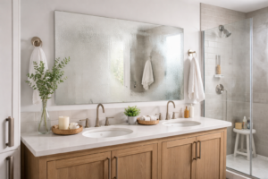 Clean bathroom with lingering humidity