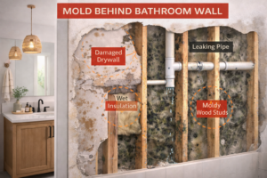 Hidden moisture behind bathroom walls