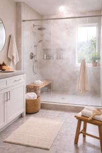 Steam-filled Utah bathroom during hot shower