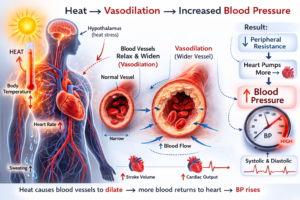 Diagram showing how heat causes blood vessels to dilate