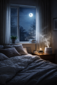 Bedroom environment with dry air affecting nighttime breathing