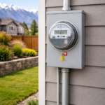 Electrical meter base on a Utah home exterior