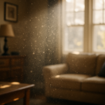 airborne dust particulates floating in a sunlit living room