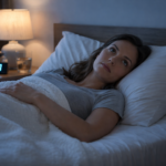 Person experiencing nighttime anxiety at home